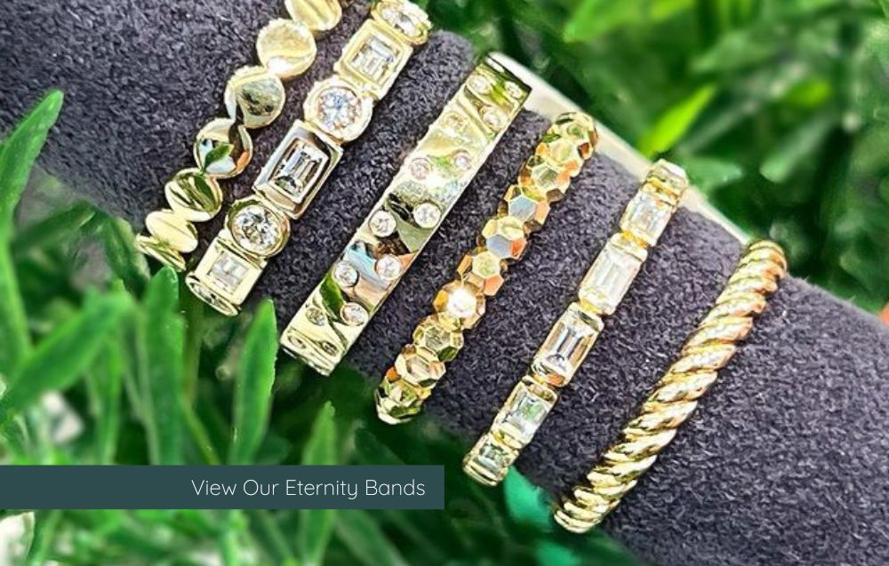 Three Stone Emerald Studded Band Engagement Ring