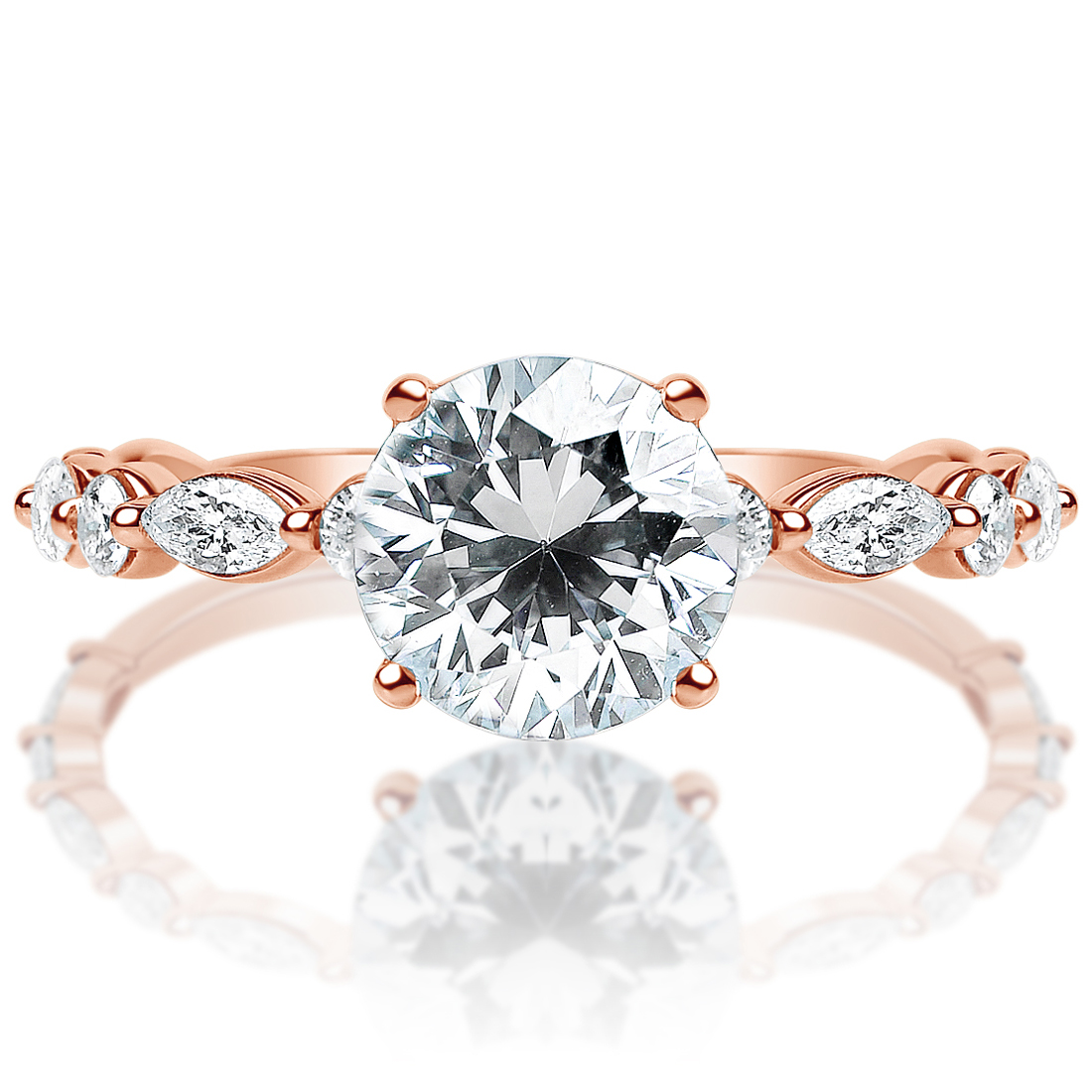 Round and Marquise Band Engagement Ring